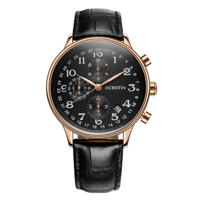 Ochstin 6050C Multifunctional Quartz Men Leather Watch(Rose Gold+Black) - Leather Strap Watches by OCHSTIN | Online Shopping South Africa | PMC Jewellery | Buy Now Pay Later Mobicred