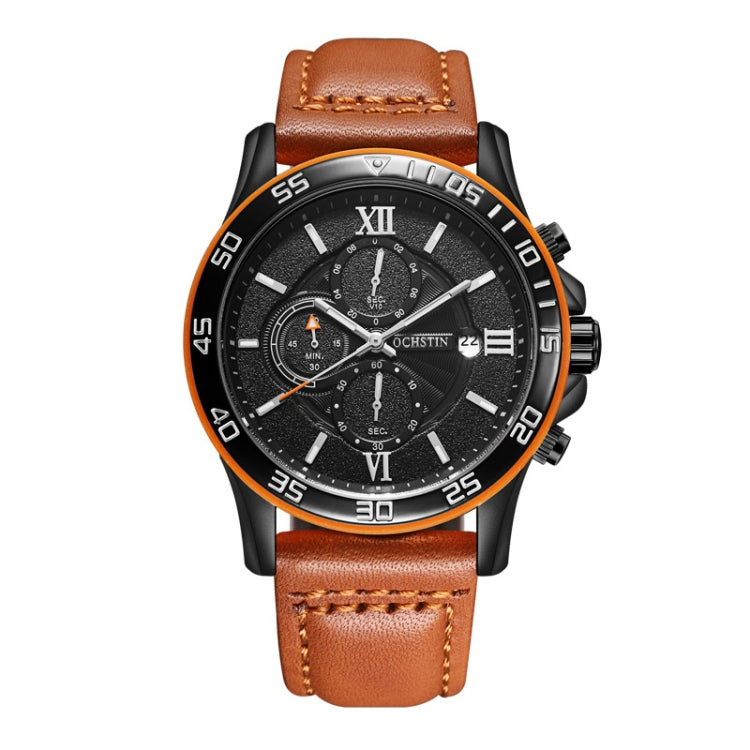 OCHSTIN 6068A Multifunctional Quartz Waterproof Luminous Men Watch(Black+Brown) - Leather Strap Watches by OCHSTIN | Online Shopping South Africa | PMC Jewellery | Buy Now Pay Later Mobicred