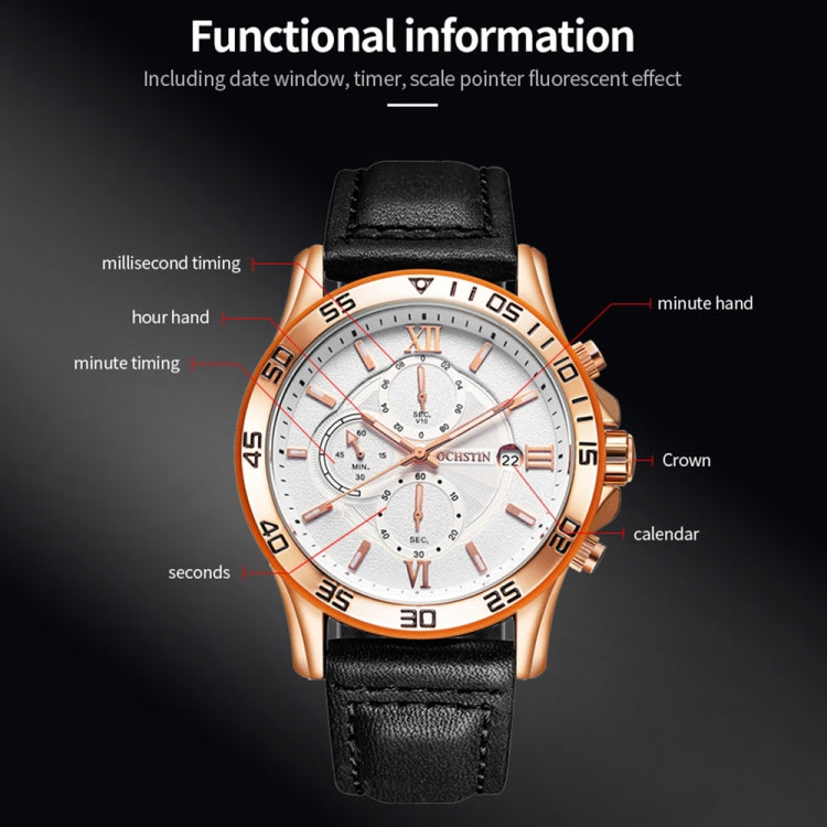 OCHSTIN 6068A Multifunctional Quartz Waterproof Luminous Men Watch(Rose Gold+Brown) - Leather Strap Watches by OCHSTIN | Online Shopping South Africa | PMC Jewellery | Buy Now Pay Later Mobicred