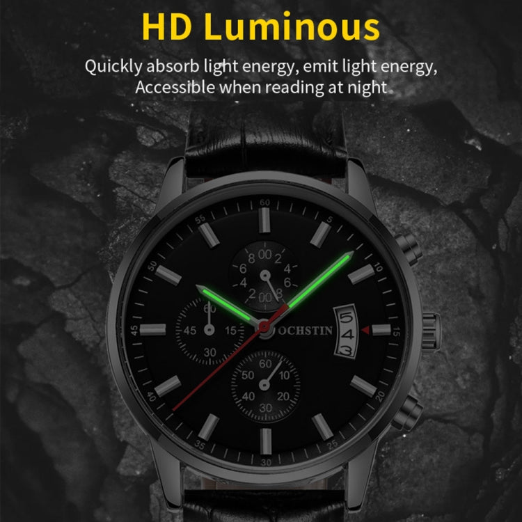 OCHSTIN 6084C Multifunctional Quartz Waterproof Luminous Men Leather Watch(Black) - Leather Strap Watches by OCHSTIN | Online Shopping South Africa | PMC Jewellery | Buy Now Pay Later Mobicred