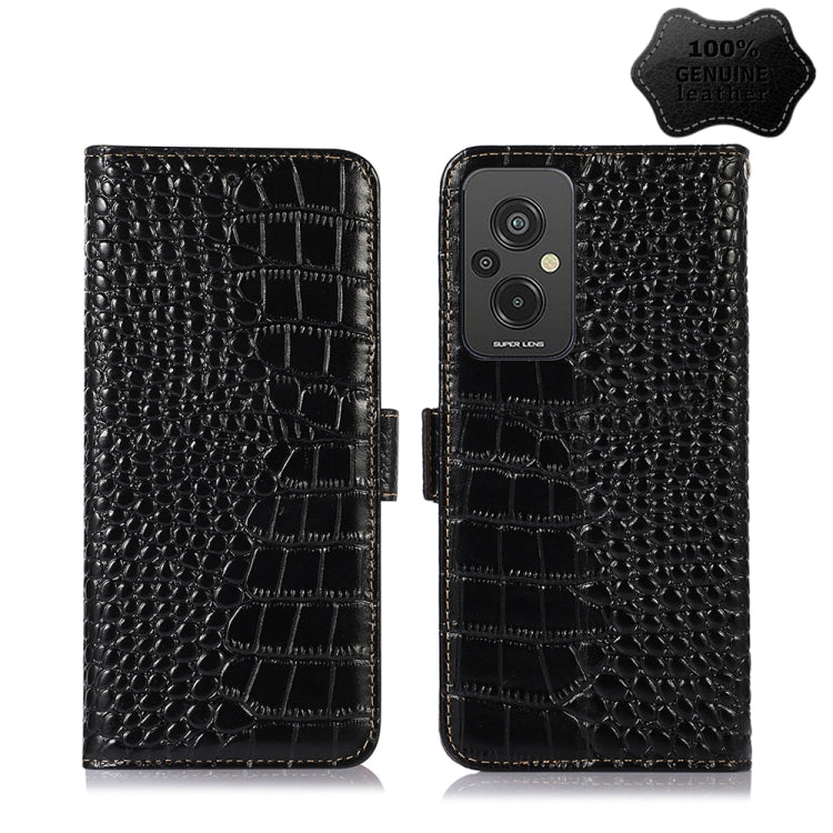 For Xiaomi Redmi 11 Prime 4G Magnetic Crocodile Texture Genuine Leather RFID Phone Case(Black) - Xiaomi Cases by PMC Jewellery | Online Shopping South Africa | PMC Jewellery