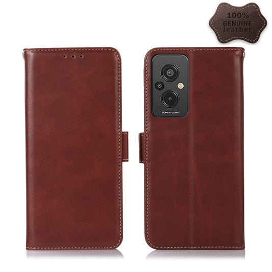 For Xiaomi Redmi 11 Prime 4G Magnetic Crazy Horse Texture Genuine Leather RFID Phone Case(Brown) - Xiaomi Cases by PMC Jewellery | Online Shopping South Africa | PMC Jewellery