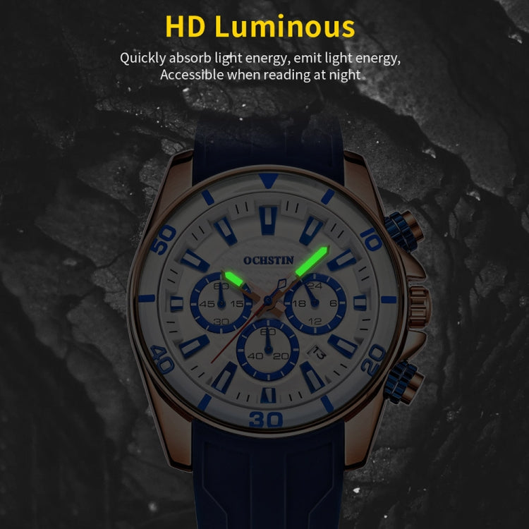 OCHSTIN 6094A Multifunctional Quartz Waterproof Luminous Men Watch(Black+Blue) - Leather Strap Watches by OCHSTIN | Online Shopping South Africa | PMC Jewellery | Buy Now Pay Later Mobicred