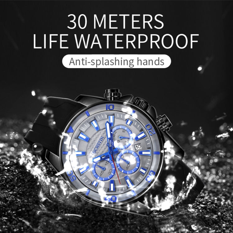 OCHSTIN 6094A Multifunctional Quartz Waterproof Luminous Men Watch(Black+Blue) - Leather Strap Watches by OCHSTIN | Online Shopping South Africa | PMC Jewellery | Buy Now Pay Later Mobicred