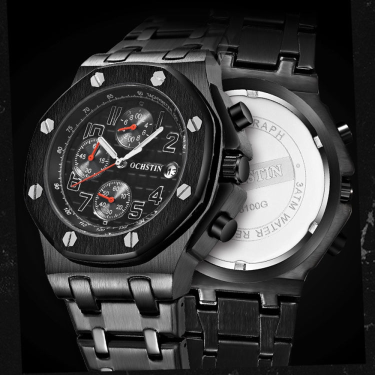 OCHSTIN 6100D Multifunctional Quartz Waterproof Luminous Steel Strap Men Watch(Black 01) - Metal Strap Watches by OCHSTIN | Online Shopping South Africa | PMC Jewellery | Buy Now Pay Later Mobicred