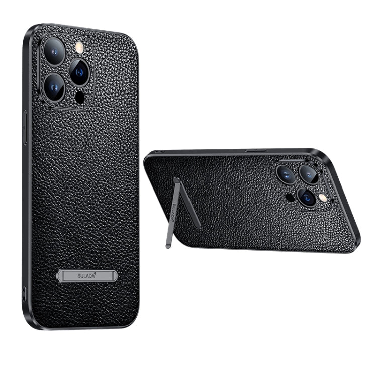 For iPhone 14 SULADA Invisible Bracket Leather Back Cover Phone Case(Black) - iPhone 14 Cases by SULADA | Online Shopping South Africa | PMC Jewellery