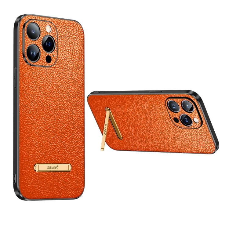 For iPhone 14 SULADA Invisible Bracket Leather Back Cover Phone Case(Orange) - iPhone 14 Cases by SULADA | Online Shopping South Africa | PMC Jewellery | Buy Now Pay Later Mobicred