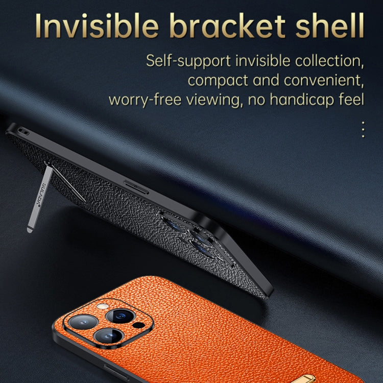 For iPhone 14 Plus SULADA Invisible Bracket Leather Back Cover Phone Case(Orange) - iPhone 14 Plus Cases by SULADA | Online Shopping South Africa | PMC Jewellery | Buy Now Pay Later Mobicred