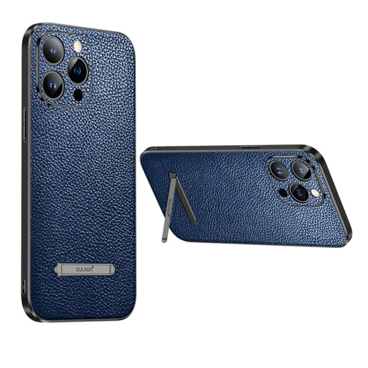 For iPhone 13 SULADA Invisible Bracket Leather Back Cover Phone Case(Blue) - iPhone 13 Cases by SULADA | Online Shopping South Africa | PMC Jewellery