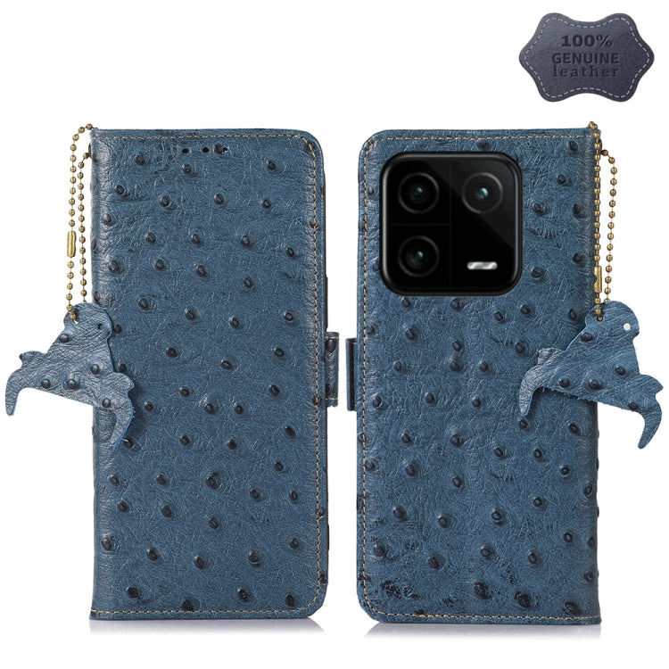 For Xiaomi 13 Ostrich Pattern Genuine Leather RFID Phone Case(Blue) - 13 Cases by PMC Jewellery | Online Shopping South Africa | PMC Jewellery