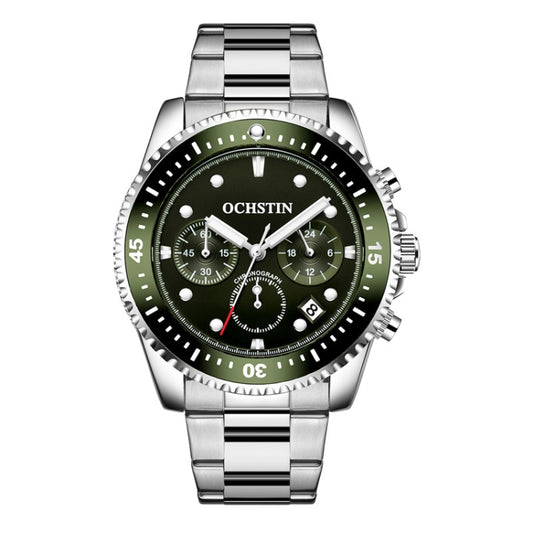 OCHSTIN 7019C Multifunctional Quartz Waterproof Luminous Steel Strap Men Watch(Dark Green+Silver) - Metal Strap Watches by OCHSTIN | Online Shopping South Africa | PMC Jewellery | Buy Now Pay Later Mobicred