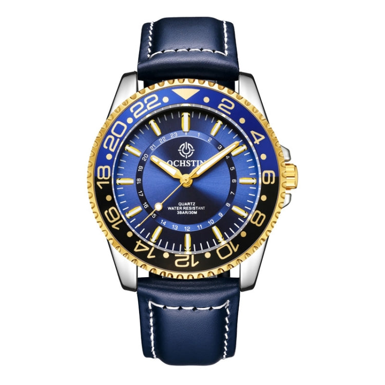 OCHSTIN 7019G Multifunctional Quartz Waterproof Luminous Men Leather Watch(Blue) - Leather Strap Watches by OCHSTIN | Online Shopping South Africa | PMC Jewellery | Buy Now Pay Later Mobicred