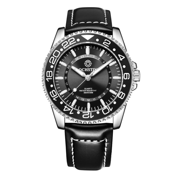 OCHSTIN 7019G Multifunctional Quartz Waterproof Luminous Men Leather Watch(Black) - Leather Strap Watches by OCHSTIN | Online Shopping South Africa | PMC Jewellery | Buy Now Pay Later Mobicred