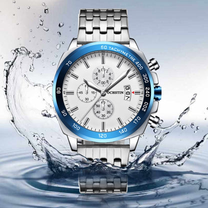 OCHSTIN 7079 Multifunctional Quartz Waterproof Luminous Steel Strap Men Watch(Silver Blue 02) - Metal Strap Watches by OCHSTIN | Online Shopping South Africa | PMC Jewellery | Buy Now Pay Later Mobicred