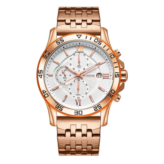 OCHSTIN 7257 Fashion Steel Strap Multifunctional Quartz Men Watch(Rose Gold White) - Metal Strap Watches by OCHSTIN | Online Shopping South Africa | PMC Jewellery | Buy Now Pay Later Mobicred