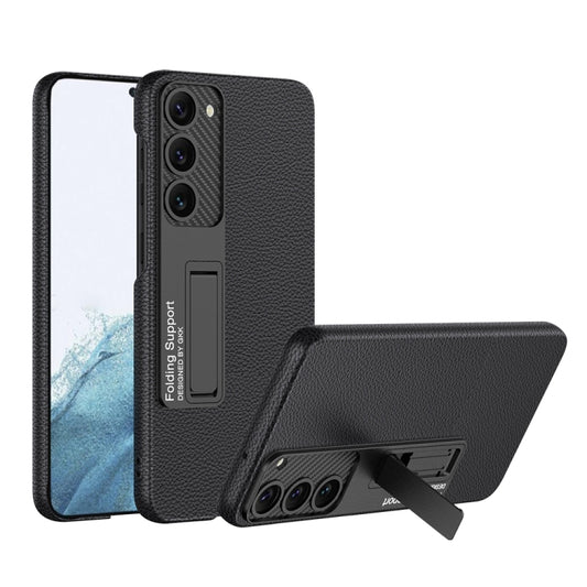 For Samsung Galaxy S23+ 5G GKK Plain Leather Shockproof Phone Case with Holder(Black) - Galaxy S23+ 5G Cases by GKK | Online Shopping South Africa | PMC Jewellery