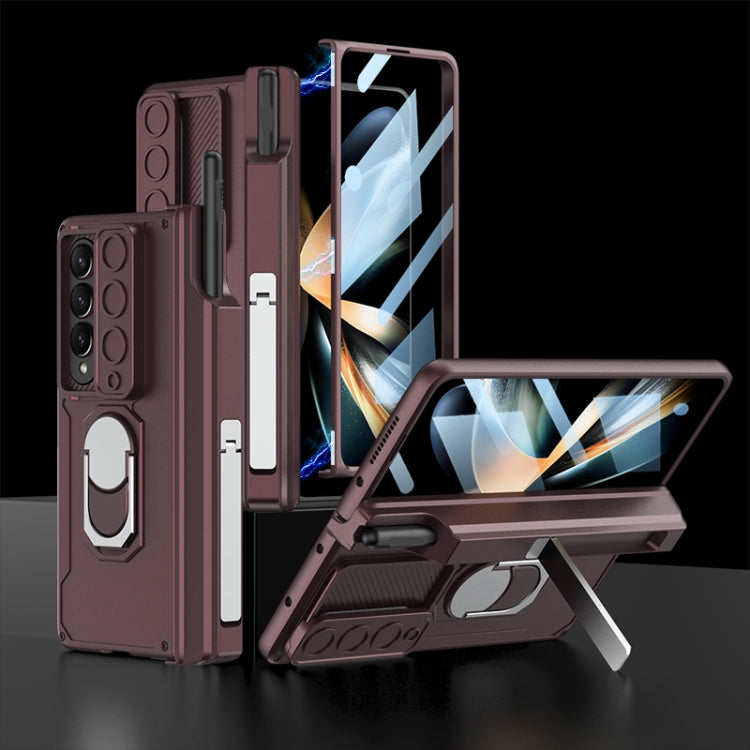 For Samsung Galaxy Z Fold4 GKK Integrated Magnetic Folding Phone Case with Pen Case(Wine Red) - Galaxy Z Fold4 5G Cases by GKK | Online Shopping South Africa | PMC Jewellery