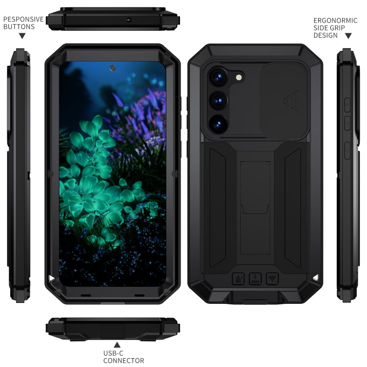 For Samsung Galaxy S23+ 5G R-JUST Sliding Camera Design Life Waterproof Dustproof Shockproof Phone Case(Black) - Galaxy S23+ 5G Cases by R-JUST | Online Shopping South Africa | PMC Jewellery | Buy Now Pay Later Mobicred