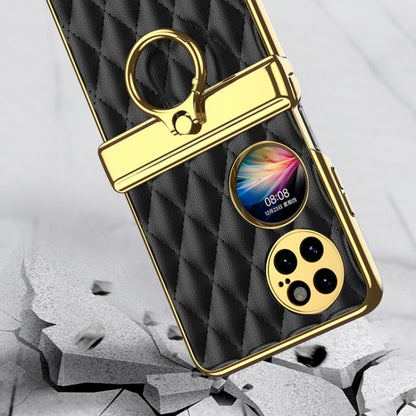 For Huawei P50 Pocket GKK Magnetic Shaft Electroplating Rhombic Plain Leather Phone Case(Black) - Huawei Cases by GKK | Online Shopping South Africa | PMC Jewellery