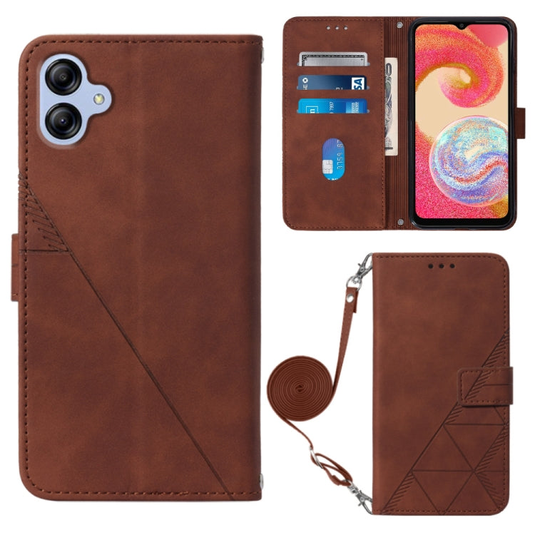 For Samsung Galaxy A04e Crossbody 3D Embossed Flip Leather Phone Case(Brown) - Galaxy Phone Cases by PMC TechLife | Online Shopping South Africa | PMC TechLife | Buy Now Pay Later Mobicred