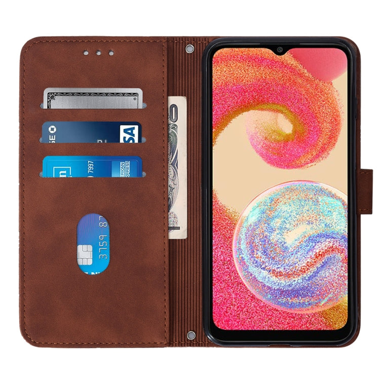 For Samsung Galaxy A04e Crossbody 3D Embossed Flip Leather Phone Case(Brown) - Galaxy Phone Cases by PMC TechLife | Online Shopping South Africa | PMC TechLife | Buy Now Pay Later Mobicred