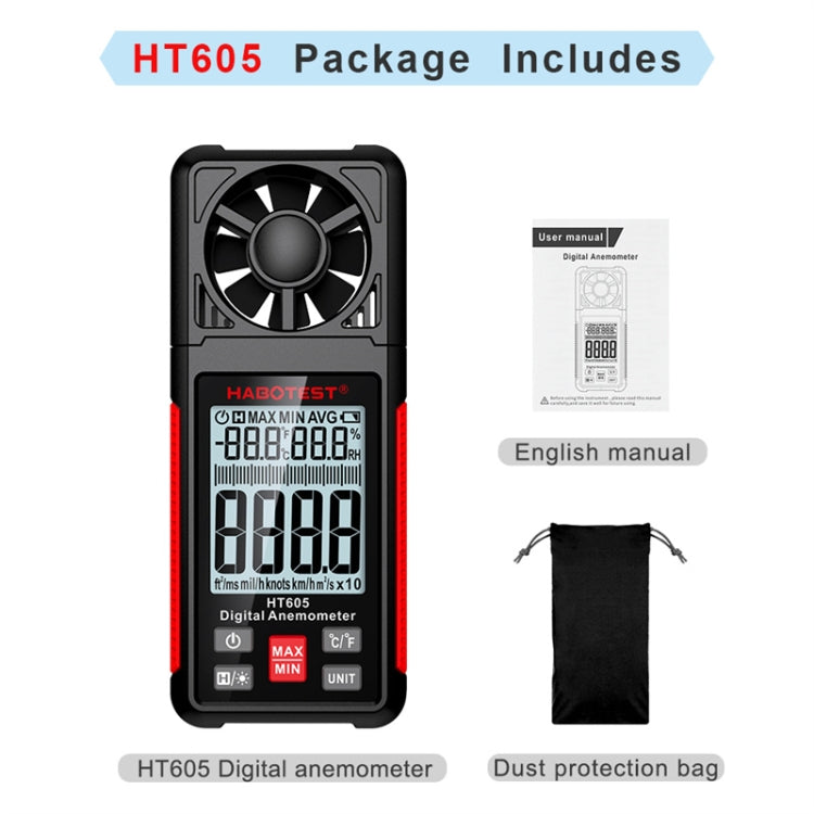 HABOTEST HT605 Portable Intelligent Digital Display Handheld Wind Speed Tester - Tachometers & Anemometer by HABOTEST | Online Shopping South Africa | PMC Jewellery | Buy Now Pay Later Mobicred