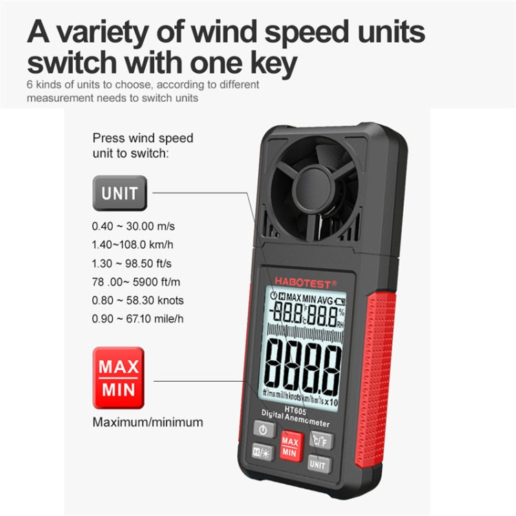 HABOTEST HT605 Portable Intelligent Digital Display Handheld Wind Speed Tester - Tachometers & Anemometer by HABOTEST | Online Shopping South Africa | PMC Jewellery | Buy Now Pay Later Mobicred