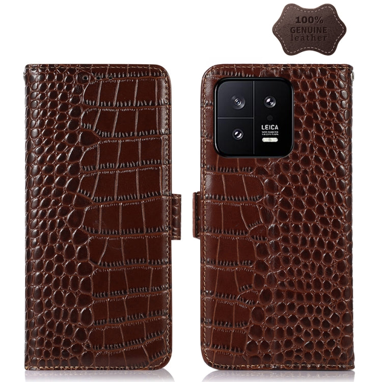 For Xiaomi 13 Crocodile Top Layer Cowhide Leather Phone Case(Brown) - 13 Cases by PMC Jewellery | Online Shopping South Africa | PMC Jewellery