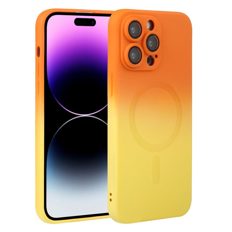 For iPhone 14 Pro Max Liquid TPU Silicone Gradient MagSafe Phone Case(Orange Yellow) - iPhone 14 Pro Max Cases by PMC Jewellery | Online Shopping South Africa | PMC Jewellery