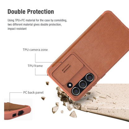 For Samsung Galaxy S23 5G NILLKIN QIN Series Pro Sliding Camera Cover Design Leather Phone Case(Brown) - Galaxy S23 5G Cases by NILLKIN | Online Shopping South Africa | PMC Jewellery | Buy Now Pay Later Mobicred