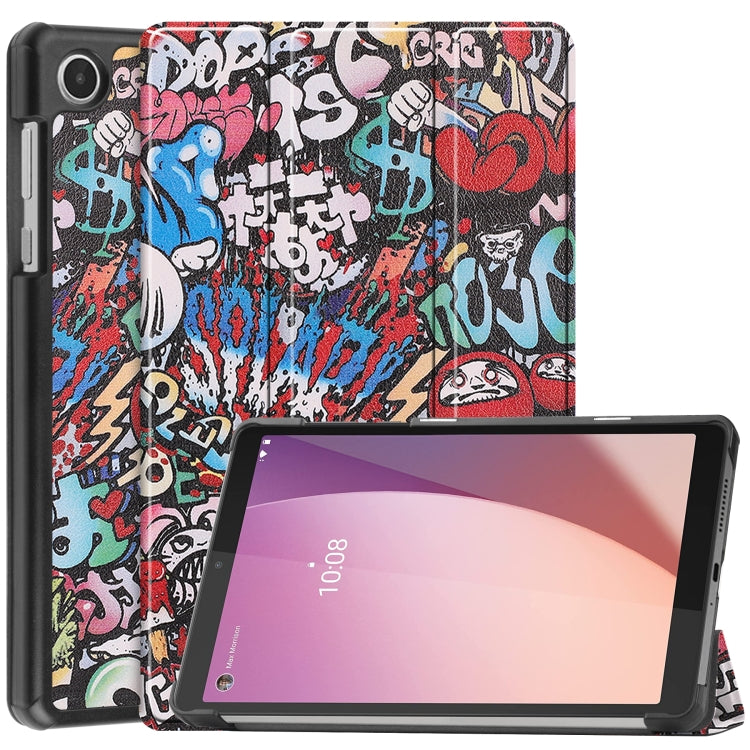 For Lenovo Tab M8 4th Gen / TB-300FU Custer Painted 3-Fold Holder Leather Tablet Case(Graffiti) - For Lenovo by PMC Jewellery | Online Shopping South Africa | PMC Jewellery