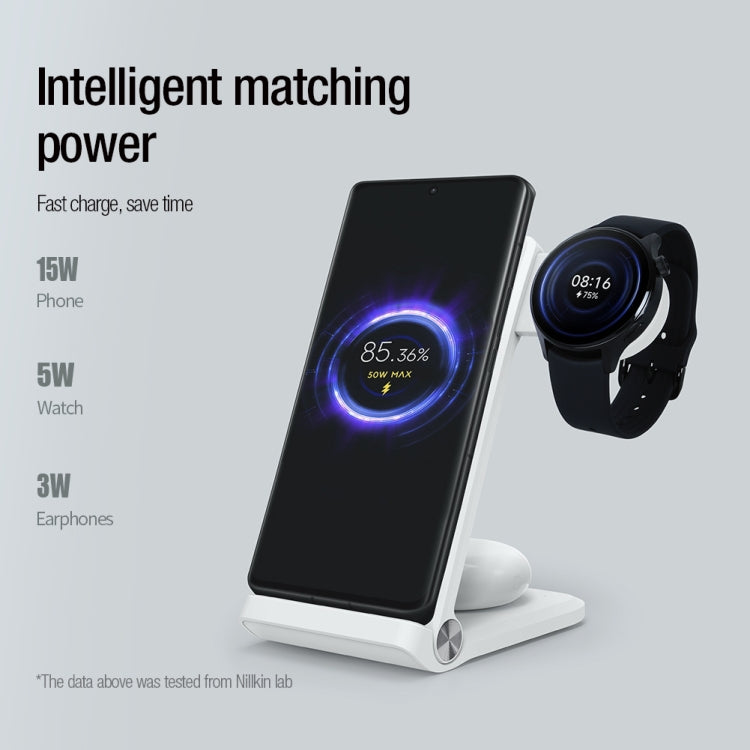 NILLKIN 3 in 1 Wireless Charger with Xiaomi S1 Pro Watch Charger, Plug Type:EU Plug(White) - Wireless Charger by NILLKIN | Online Shopping South Africa | PMC Jewellery | Buy Now Pay Later Mobicred