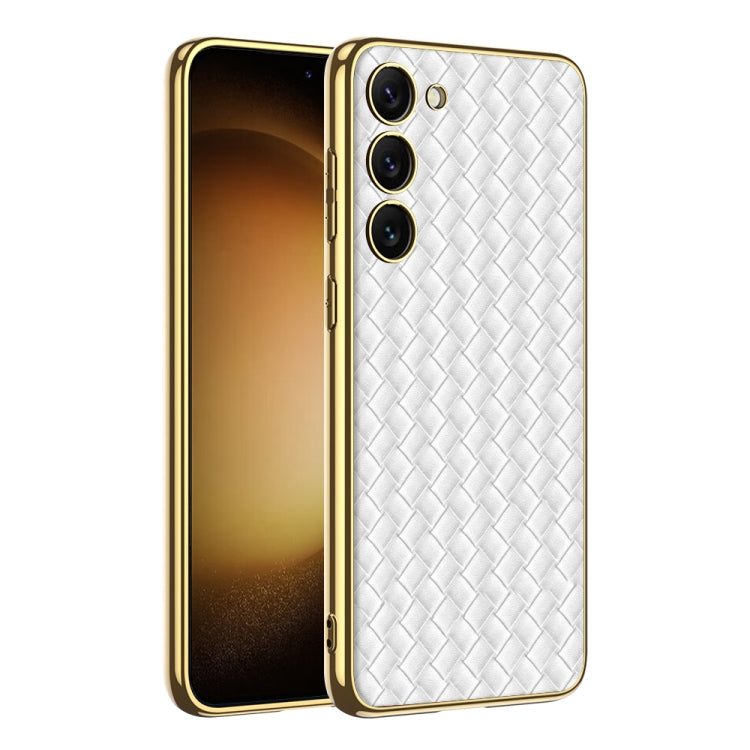 For Samsung Galaxy S23+ 5G GKK Weave Texture Electroplating PU Protective Phone Case(White) - Galaxy S23+ 5G Cases by GKK | Online Shopping South Africa | PMC TechLife | Buy Now Pay Later Mobicred
