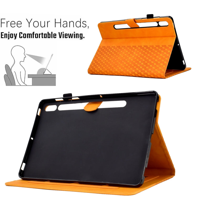 For Samsung Galaxy Tab S7 T870 / S8 X700 Rhombus Embossed Leather Smart Tablet Case(Khaki) - free shipping - PMC TechLife - Order now!