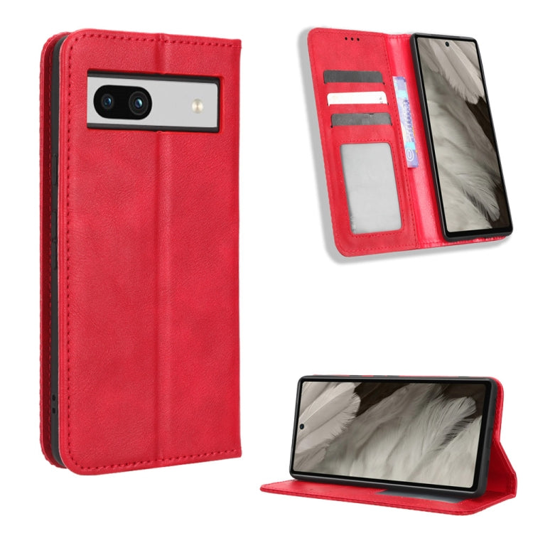 For Google Pixel 7a Magnetic Buckle Retro Texture Leather Phone Case(Red) - Google Cases by PMC Jewellery | Online Shopping South Africa | PMC Jewellery