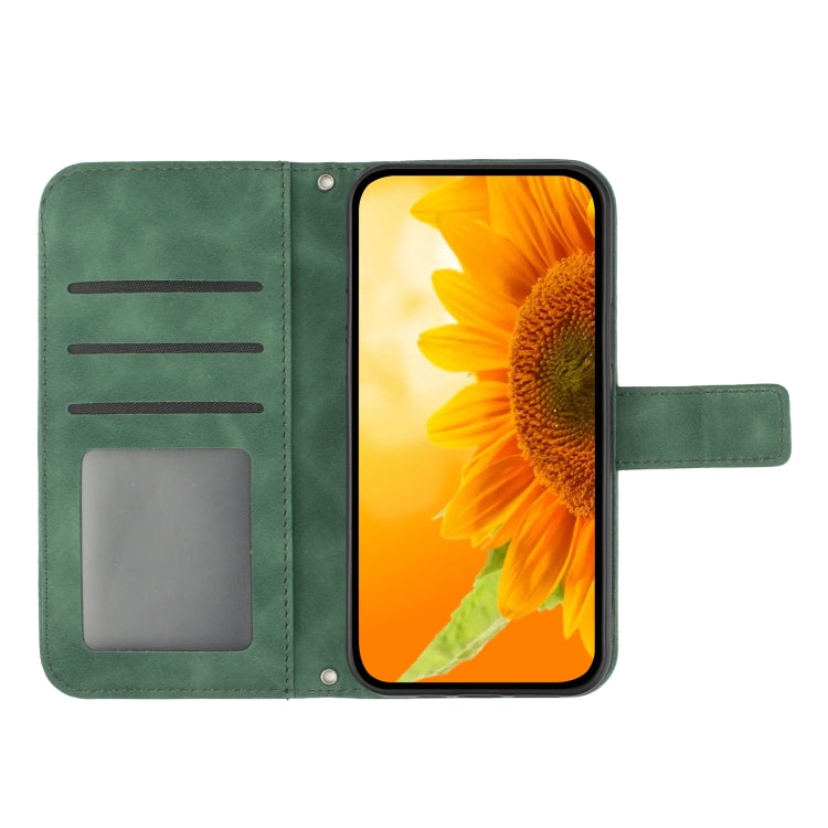 For Honor X9a 5G / Magic5 Lite Skin Feel Sun Flower Embossed Flip Leather Phone Case with Lanyard(Green) - Honor Cases by PMC Jewellery | Online Shopping South Africa | PMC Jewellery