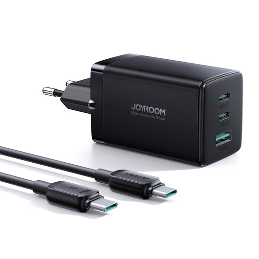 JOYROOM TCG01 GaN Ultra 65W 2 Type-C + 1 USB Fast Charger with 1.2m Type-C Cable, Plug:EU Plug(Black) - USB Charger by JOYROOM | Online Shopping South Africa | PMC Jewellery