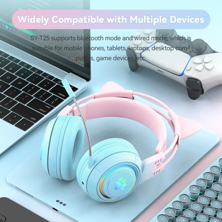 T25 RGB Stereo Cat Ear Bluetooth Wireless Headphones with Detachable Microphone(Black) - Headset & Headphone by PMC TechLife | Online Shopping South Africa | PMC TechLife