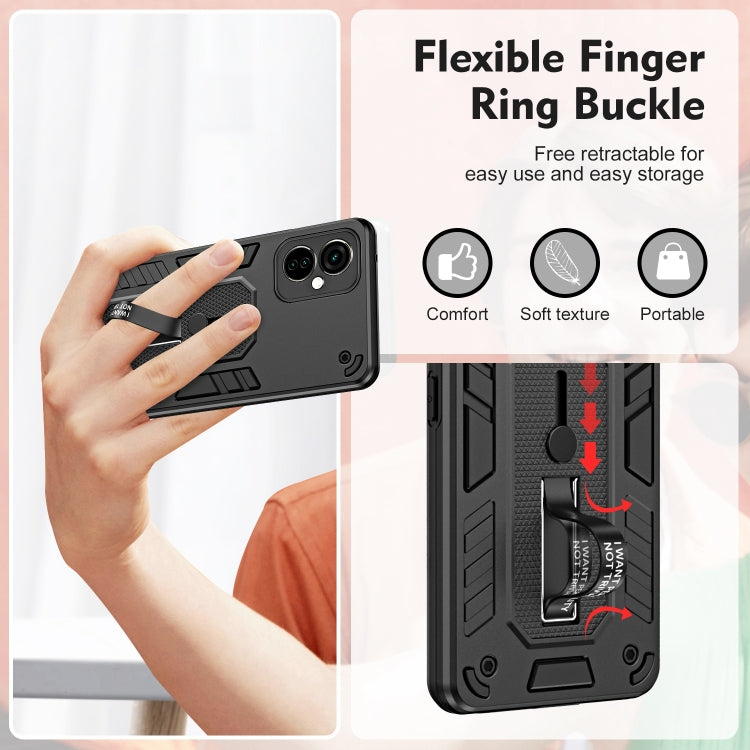 For Tecno Camon 19 Neo Variety Brave Armor Finger Loop Holder Phone Case(Black) - Tecno Cases by PMC Jewellery | Online Shopping South Africa | PMC Jewellery