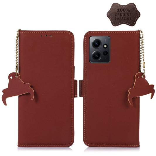 For Xiaomi Redmi Note 12 4G Global Genuine Leather Magnetic RFID Leather Phone Case(Coffee) - Note 12 Cases by PMC Jewellery | Online Shopping South Africa | PMC Jewellery