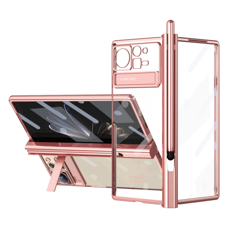 For Xiaomi Mix Fold 2 Electroplated Hinge Transparent Phone Case with Pen Slot(Rose Gold) - Xiaomi Cases by PMC Jewellery | Online Shopping South Africa | PMC Jewellery