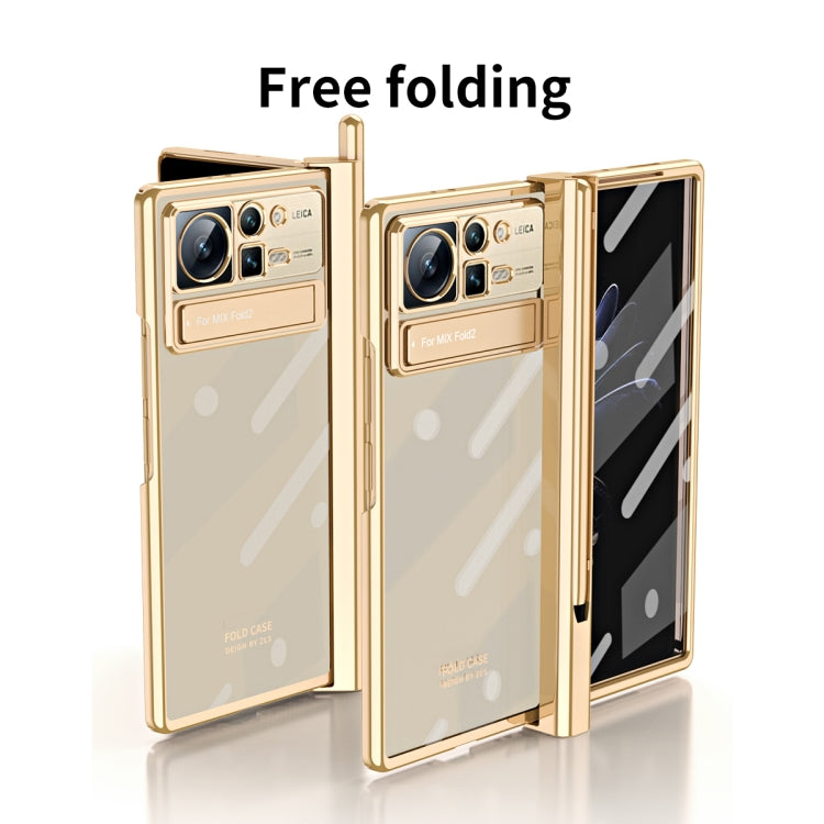 For Xiaomi Mix Fold 2 Electroplated Hinge Transparent Phone Case with Pen Slot(Champagne Gold) - Xiaomi Cases by PMC Jewellery | Online Shopping South Africa | PMC Jewellery