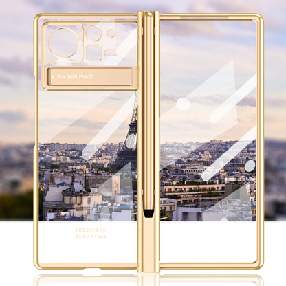 For Xiaomi Mix Fold 2 Electroplated Hinge Transparent Phone Case with Pen Slot(Champagne Gold) - Xiaomi Cases by PMC Jewellery | Online Shopping South Africa | PMC Jewellery