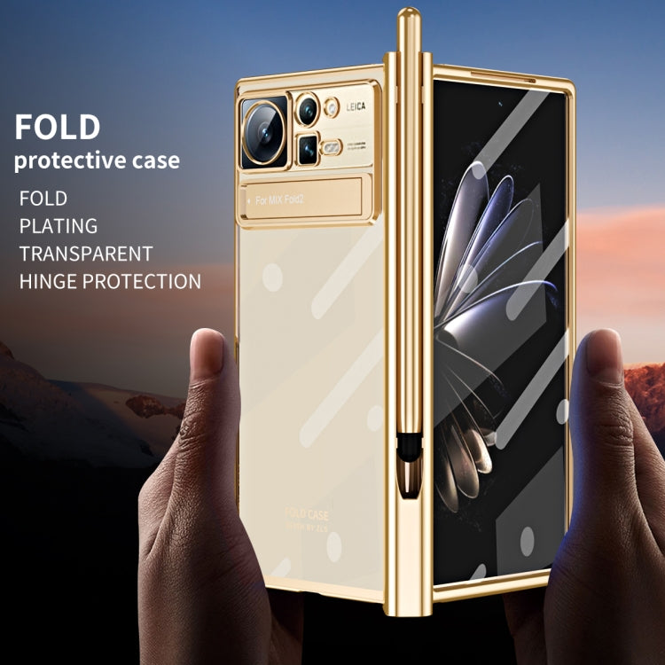 For Xiaomi Mix Fold 2 Electroplated Hinge Transparent Phone Case with Pen Slot(Champagne Gold) - Xiaomi Cases by PMC Jewellery | Online Shopping South Africa | PMC Jewellery