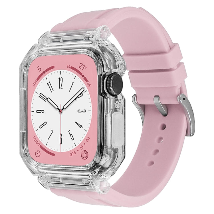 Crystal Clear Polycarbonate Case Silicone Watch Band For Apple Watch Series 9&8&7 41mm / SE 3&SE 2&6&SE&5&4 40mm / 3&2&1 38mm(Pink) - Watch Cases by PMC Jewellery | Online Shopping South Africa | PMC Jewellery | Buy Now Pay Later Mobicred