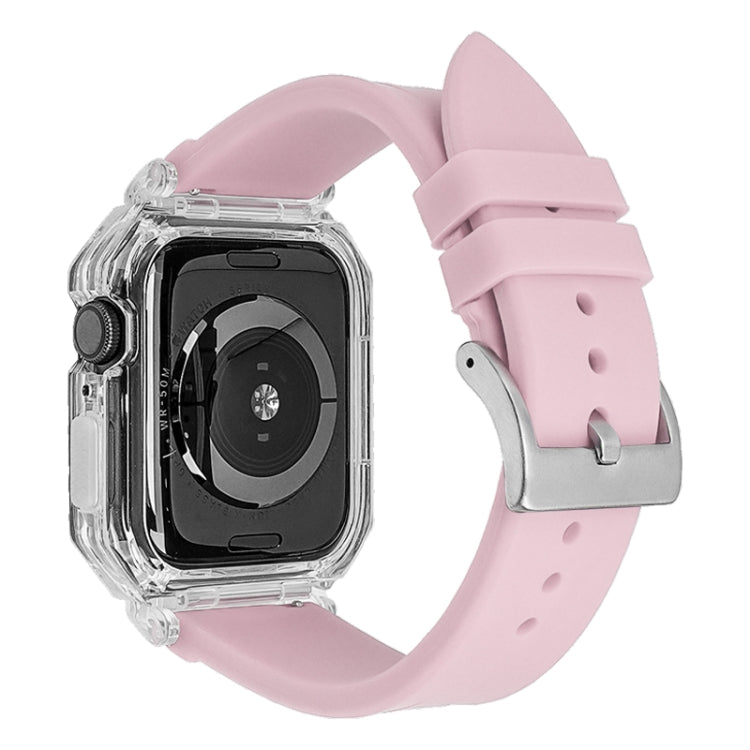 Crystal Clear Polycarbonate Case Silicone Watch Band For Apple Watch Series 9&8&7 41mm / SE 3&SE 2&6&SE&5&4 40mm / 3&2&1 38mm(Pink) - Watch Cases by PMC Jewellery | Online Shopping South Africa | PMC Jewellery | Buy Now Pay Later Mobicred