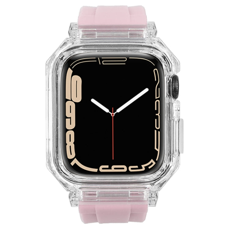 Crystal Clear Polycarbonate Case Silicone Watch Band For Apple Watch Series 9&8&7 41mm / SE 3&SE 2&6&SE&5&4 40mm / 3&2&1 38mm(Pink) - Watch Cases by PMC Jewellery | Online Shopping South Africa | PMC Jewellery | Buy Now Pay Later Mobicred