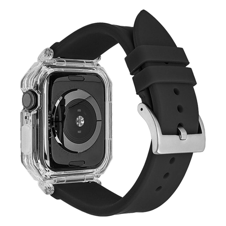 Crystal Clear Polycarbonate Case Silicone Watch Band For Apple Watch Series 8&7 45mm / SE 2&6&SE&5&4 44mm / 3&2&1 42mm(Black) - Watch Cases by PMC Jewellery | Online Shopping South Africa | PMC Jewellery | Buy Now Pay Later Mobicred