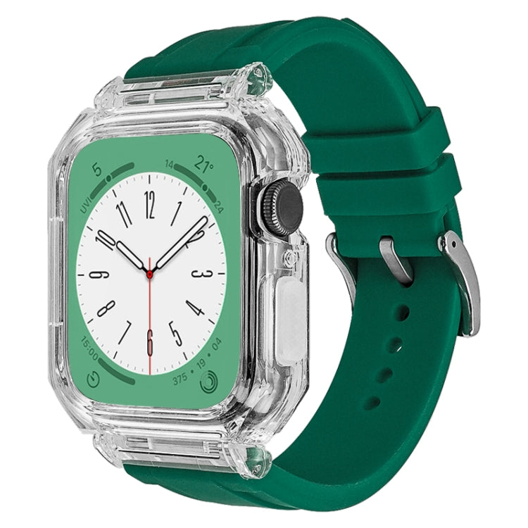 Crystal Clear Polycarbonate Case Silicone Watch Band For Apple Watch Series 8&7 45mm / SE 2&6&SE&5&4 44mm / 3&2&1 42mm(Green) - Watch Cases by PMC Jewellery | Online Shopping South Africa | PMC Jewellery | Buy Now Pay Later Mobicred