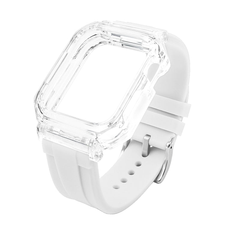 Crystal Clear Polycarbonate Case Silicone Watch Band For Apple Watch Series 8&7 45mm / SE 2&6&SE&5&4 44mm / 3&2&1 42mm(White) - Watch Cases by PMC Jewellery | Online Shopping South Africa | PMC Jewellery | Buy Now Pay Later Mobicred